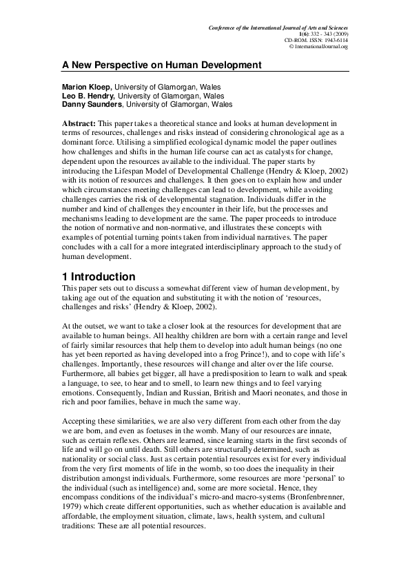 (PDF) A New Perspective on Human Development