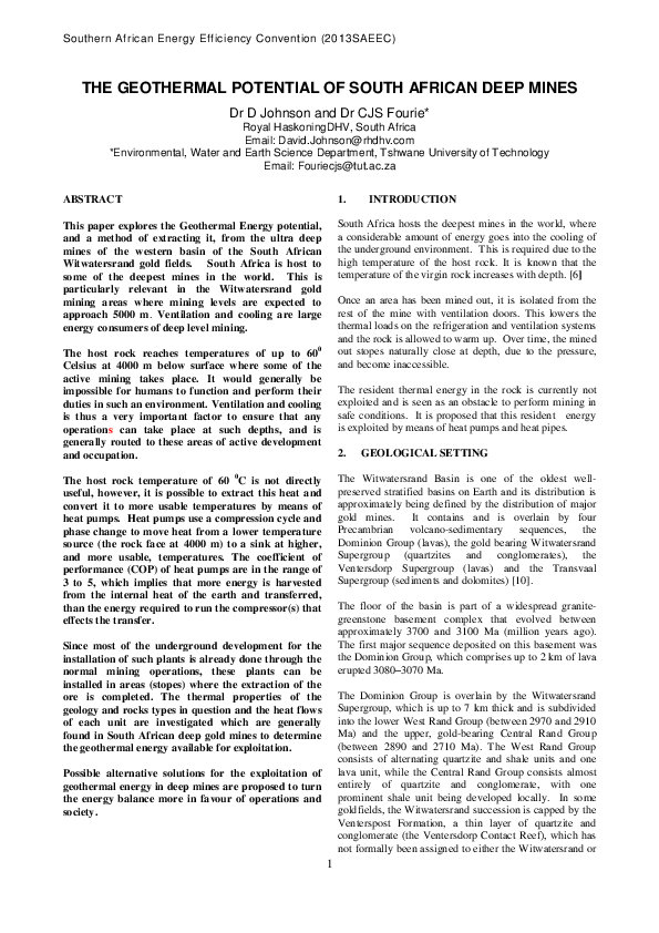 (PDF) The Geothermal Potential of South African Deep Mines
