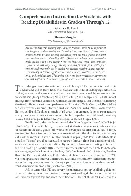 (PDF) Comprehension instruction for students with reading disabilities ...