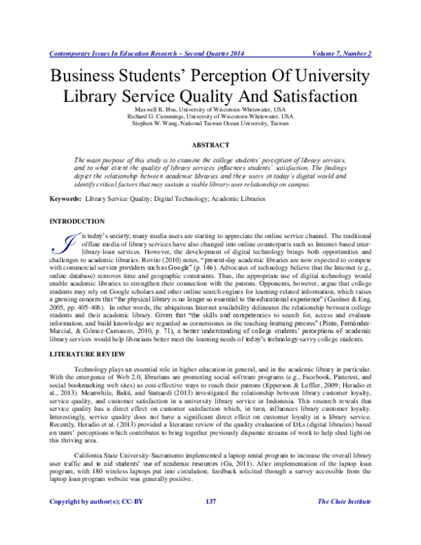 (PDF) Business Students Perception Of University Library Service ...