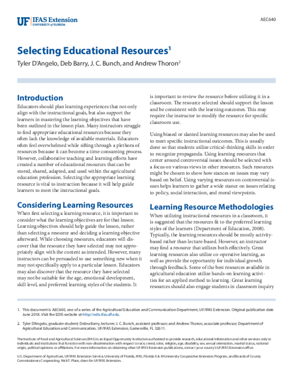 (PDF) Selecting Educational Resources