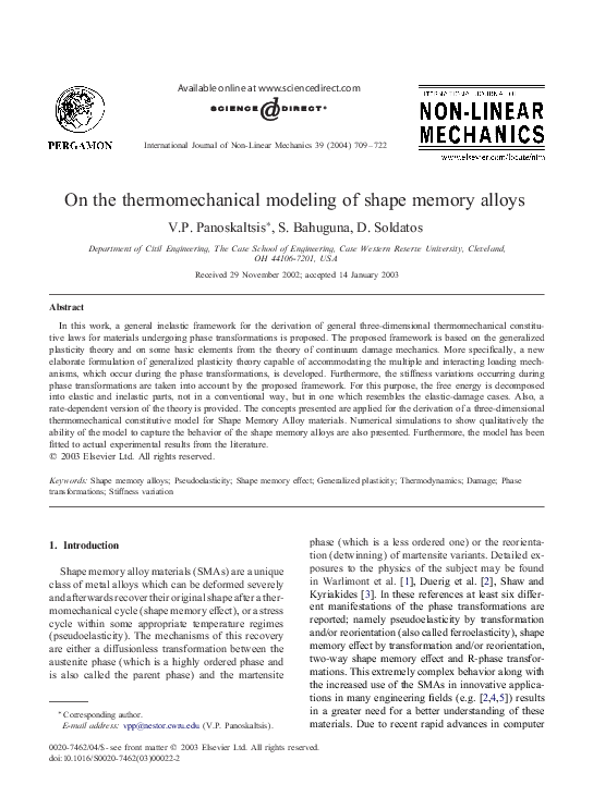 (PDF) On the thermomechanical modeling of shape memory alloys