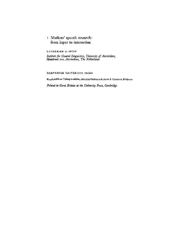 PDF) Talking to Children: Language Input and Acquisition