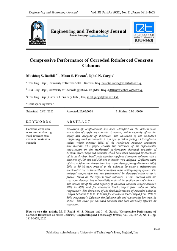 (PDF) Compressive Performance of Corroded Reinforced Concrete Columns
