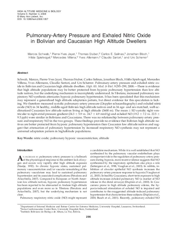 (PDF) PulmonaryArtery Pressure and Exhaled Nitric Oxide in Bolivian