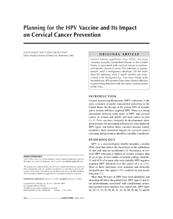 (PDF) Planning for the HPV Vaccine and Its Impact on Cervical Cancer ...