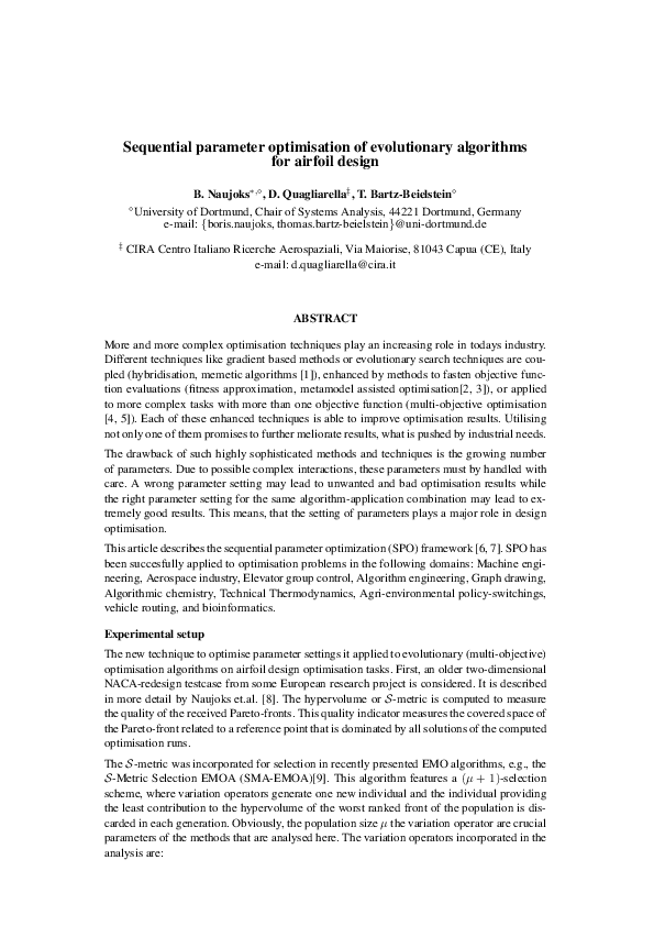 (PDF) Sequential parameter optimisation of evolutionary algorithms for ...