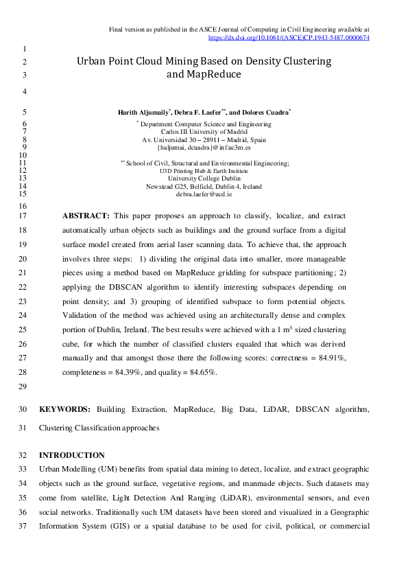 (PDF) Urban Point Cloud Mining Based on Density Clustering and MapReduce