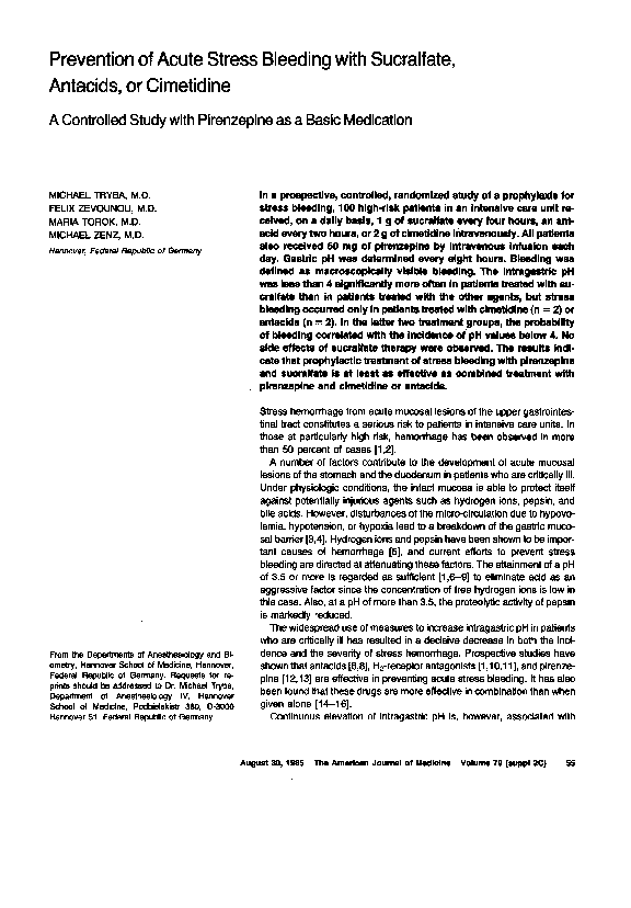 (PDF) Prevention of acute stress bleeding with sucralfate, antacids, or