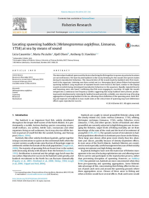 (PDF) Locating spawning haddock (Melanogrammus aeglefinus, Linnaeus ...