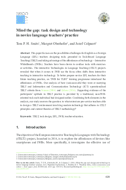 (PDF) Mind the gap: task design and technology in novice language ...