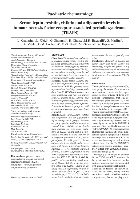 (PDF) Serum leptin, resistin, visfatin and adiponectin levels in tumor ...