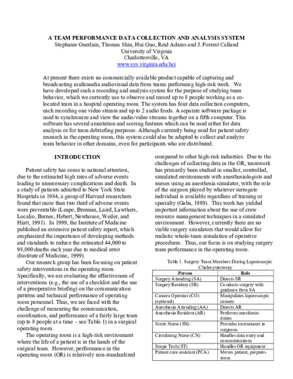 (PDF) A Team Performance Data Collection and Analysis System