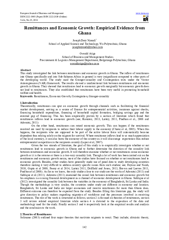 (PDF) Remittances and Economic Growth: Empirical Evidence from Ghana