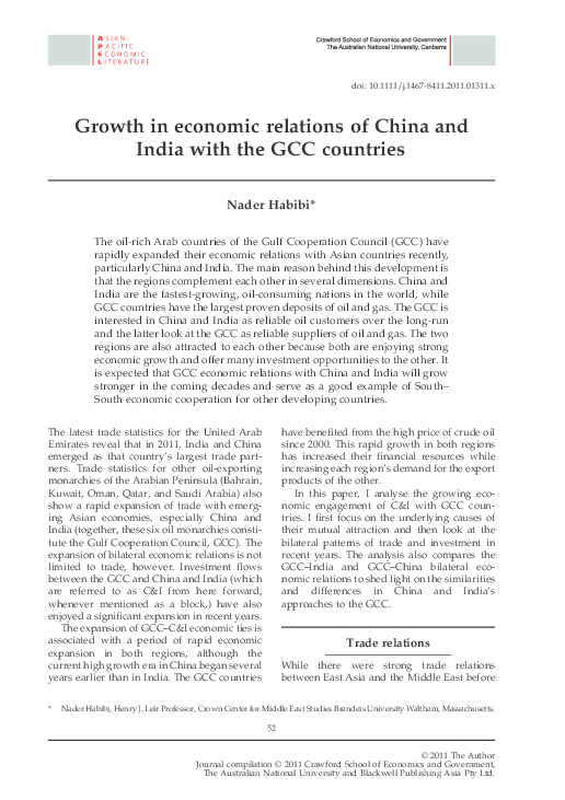 (PDF) Growth in economic relations of China and India with the GCC ...