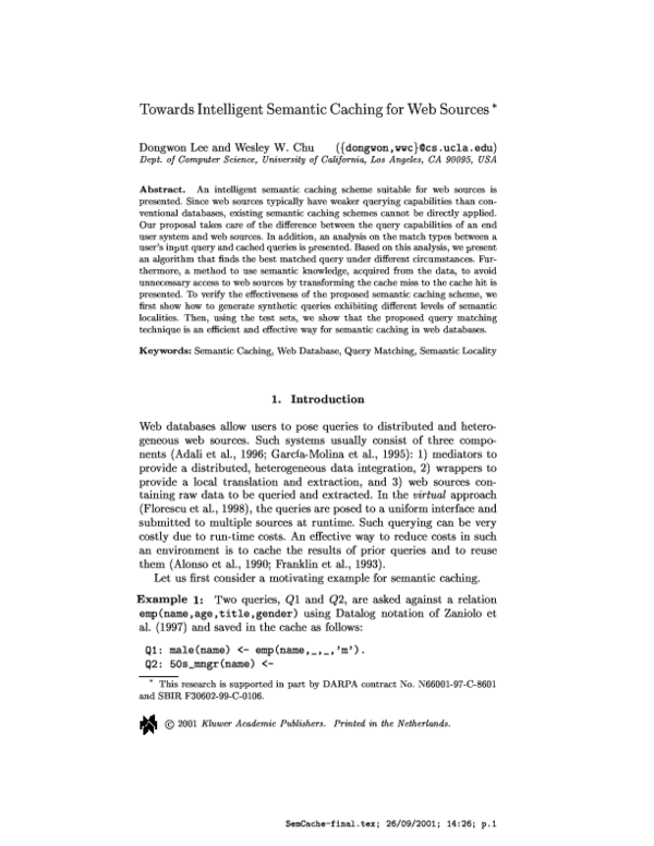 Pdf Towards Intelligent Semantic Caching For Web Sources Wesley Chu Academia Edu