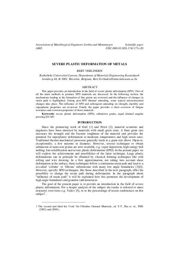 (PDF) Severe plastic deformation of metals