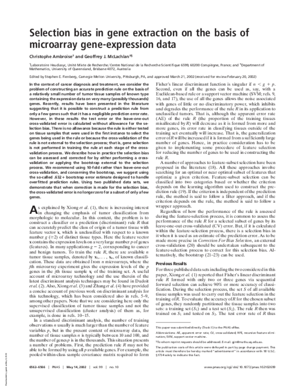 (PDF) Selection bias in gene extraction on the basis of microarray gene ...
