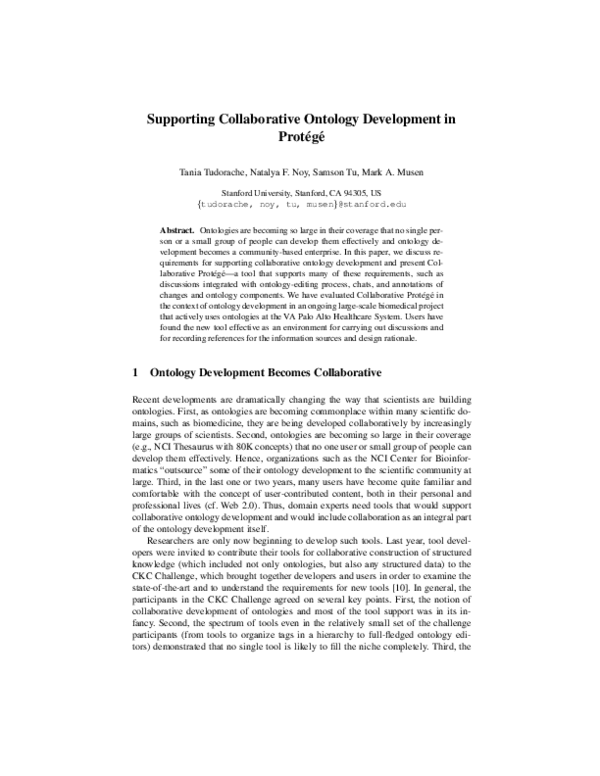 (PDF) Supporting Collaborative Ontology Development in Protégé