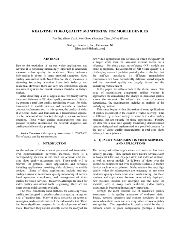 (PDF) Real-time video quality monitoring for mobile devices
