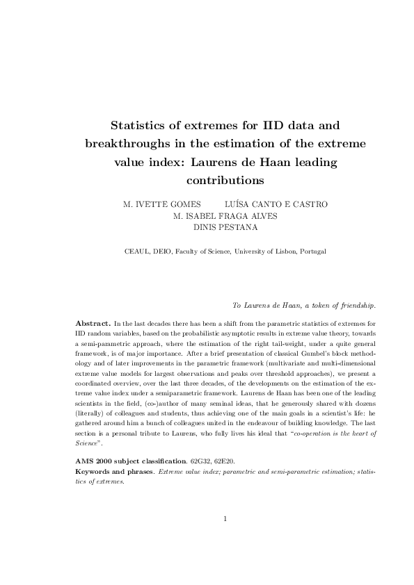 (PDF) Statistics of extremes for IID data and breakthroughs in the ...