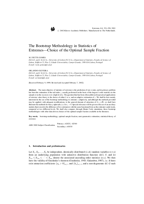 (PDF) The bootstrap methodology in statistics of extremes choice of the ...