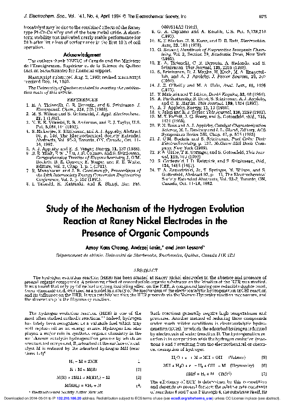 (PDF) Study of the Mechanism of the Hydrogen Evolution Reaction at ...