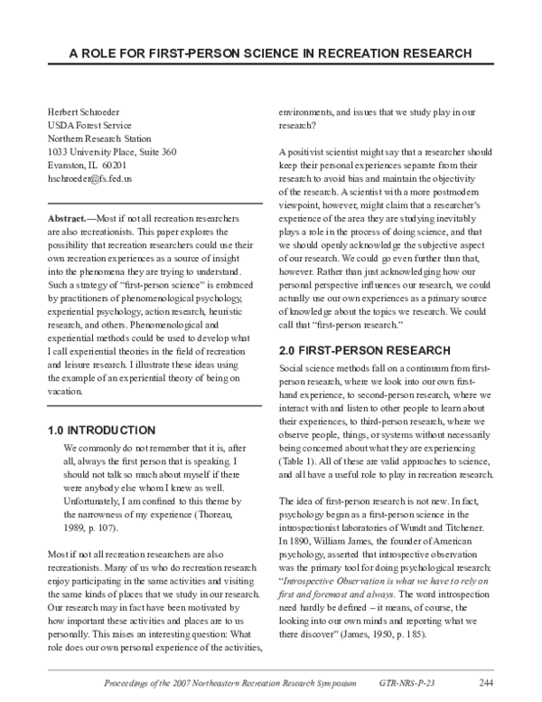 (PDF) A role for first-person science in recreation research