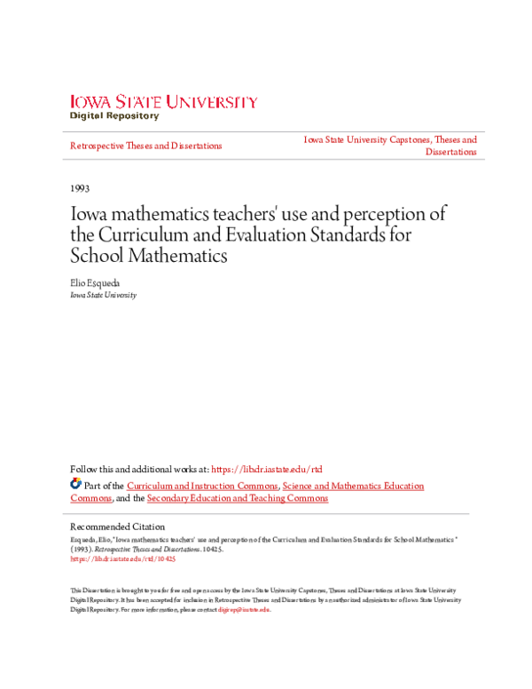 (PDF) Iowa mathematics teachers' use and perception of the Curriculum ...