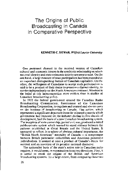 (PDF) The Origins of Public Broadcasting in Canada in Comparative ...