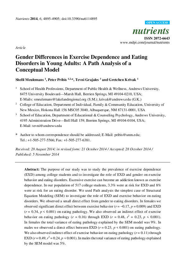 (PDF) Gender differences in exercise dependence and eating disorders in ...
