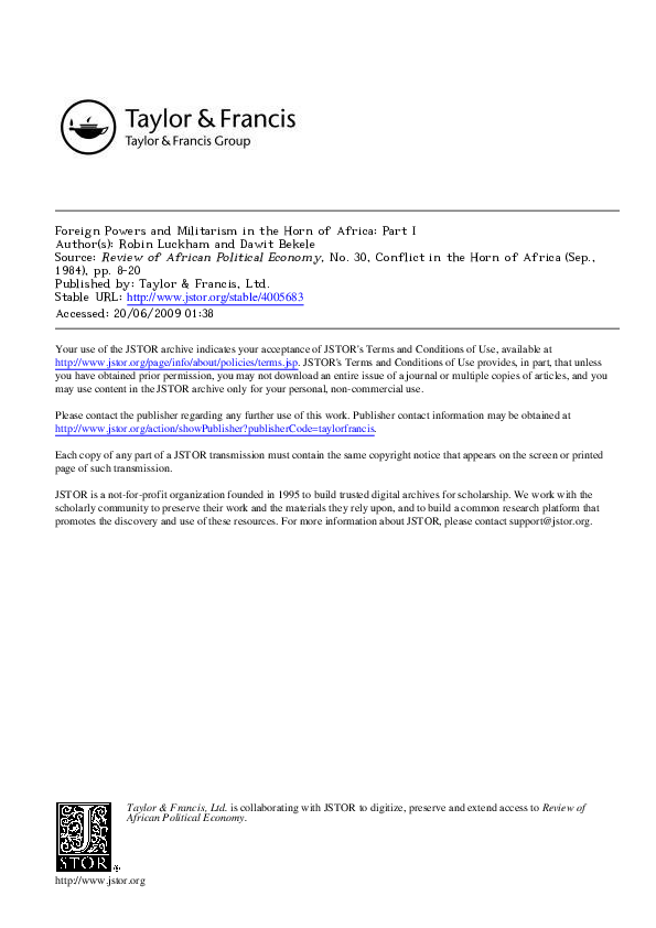(PDF) Foreign powers and militarism in the horn of Africa: part I