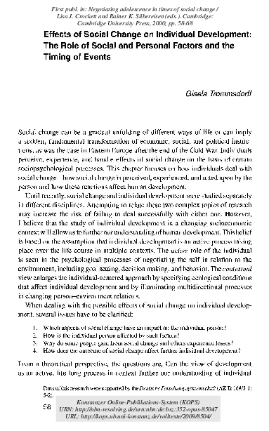 PDF) Effects of Social Change on Individual Development : The Role