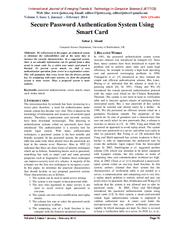 (PDF) Secure Password Authentication System Using Smart Card