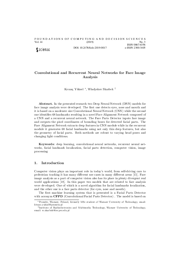 (PDF) Convolutional and Recurrent Neural Networks for Face Image Analysis