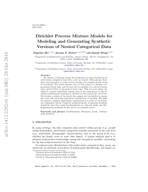(PDF) Dirichlet Process Mixture Models for Modeling and Generating ...