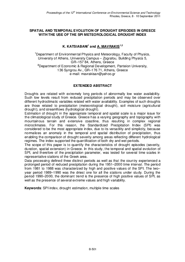 (PDF) Spatial and temporal evolution of drought episodes in Greece with ...