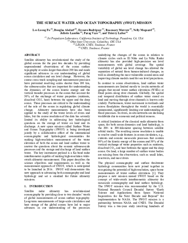 (PDF) The Surface Water and Ocean Topography (SWOT) Mission