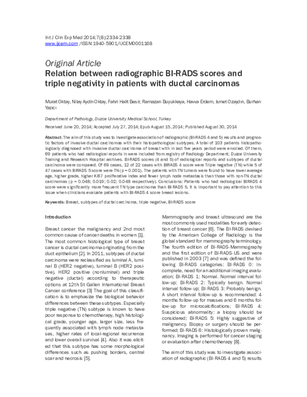 (PDF) Relation between radiographic BI-RADS scores and triple ...