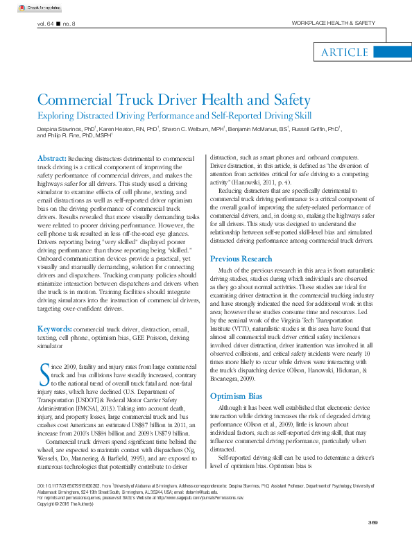 (PDF) Commercial Truck Driver Health and Safety Exploring Distracted