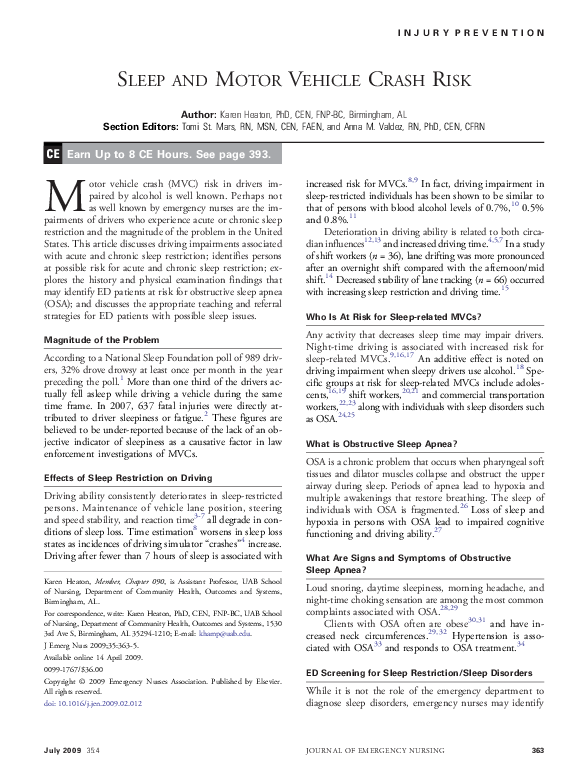 (PDF) Sleep and Motor Vehicle Crash Risk