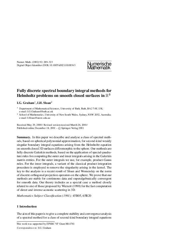 (PDF) Fully discrete spectral boundary integral methods for Helmholtz ...