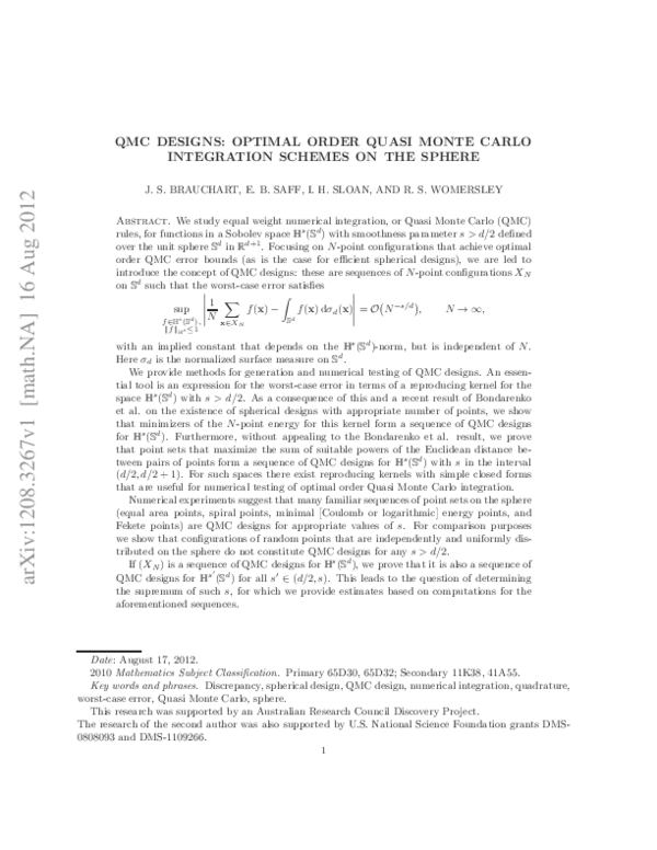(PDF) QMC designs: Optimal order Quasi Monte Carlo integration schemes ...