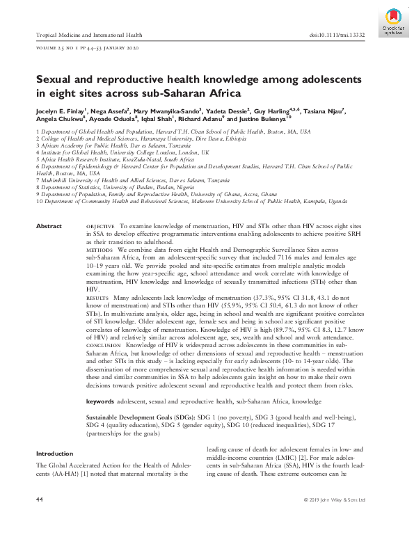 (PDF) Sexual and reproductive health knowledge among adolescents in ...