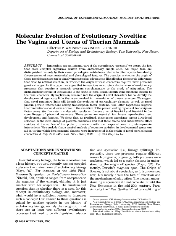 (PDF) Molecular evolution of evolutionary novelties the vagina and