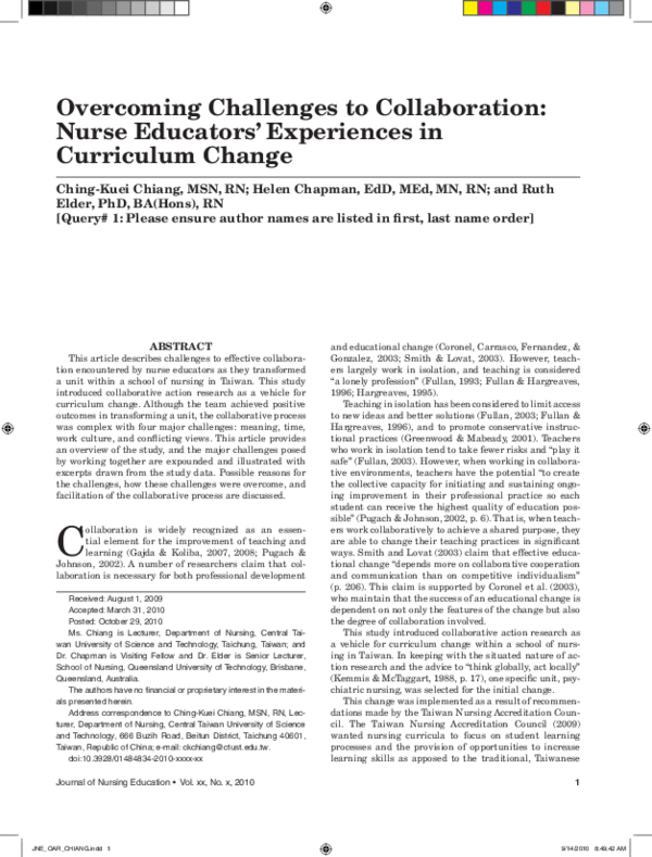 (PDF) Overcoming Challenges to Collaboration: Nurse Educators ...