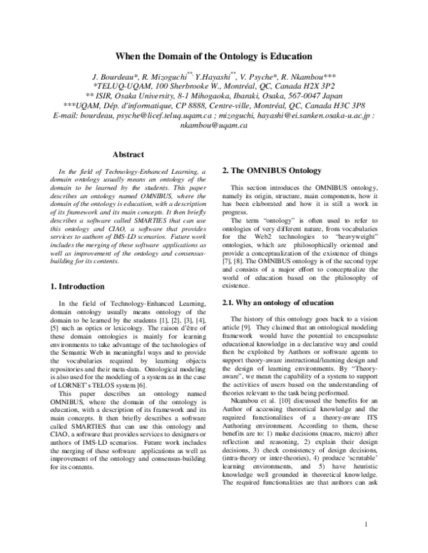 (PDF) When the Domain of the Ontology is Education