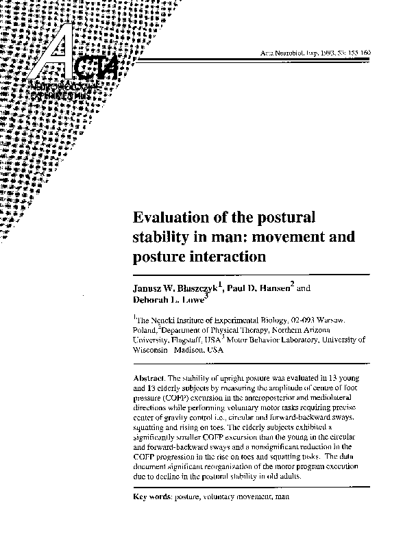 (PDF) Evaluation of the postural stability in man: movement and posture ...
