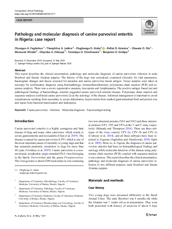 (PDF) Pathology and molecular diagnosis of canine parvoviral enteritis ...