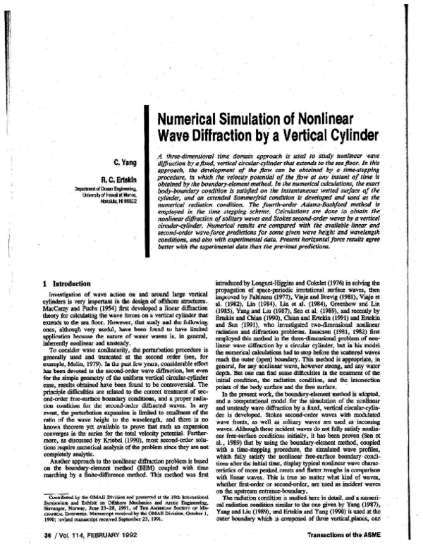 (PDF) Numerical Simulation of Nonlinear Wave Diffraction by a Vertical ...